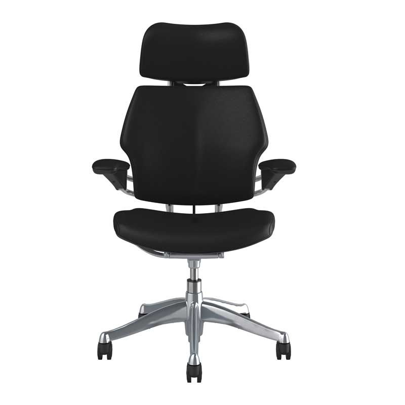 Humanscale Freedom Headrest Chair - Ticino Black Leather w/ Polished Frame