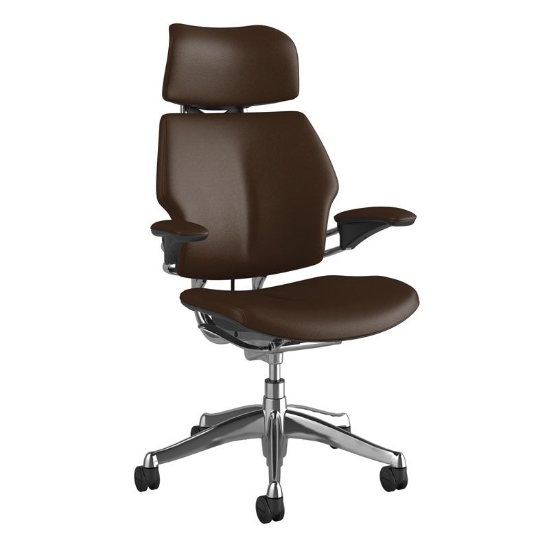 Humanscale Freedom Headrest - Brown Ticino Leather w/ Polished Frame
