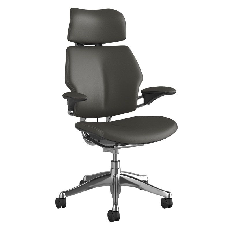 Humanscale Freedom Headrest - Charcoal Ticino Leather w/ Polished Frame