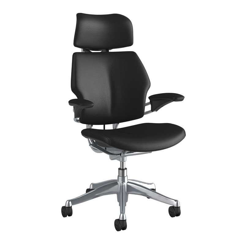 Humanscale Freedom Headrest Chair - Ticino Black Leather w/ Polished Frame