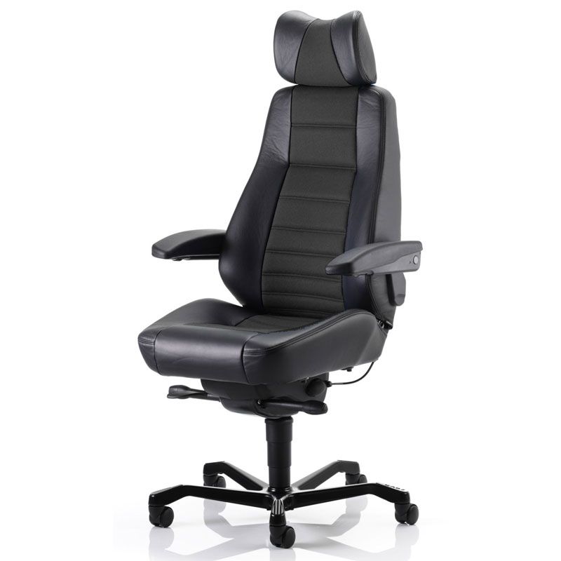 KAB Controller 24/7 Control Room Chair - Black Leather, Fabric Centre